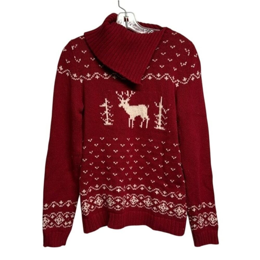 Eddie Bauer Christmas Holiday Red White Sweater Size Medium (M)